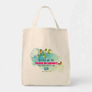 Tote Bag Citation de béatitude avec papillons et fleurs