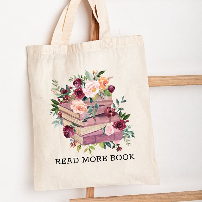 Tote Bag Citation de lecture florale Rose et livre Fourre-t (Créateur téléchargé)