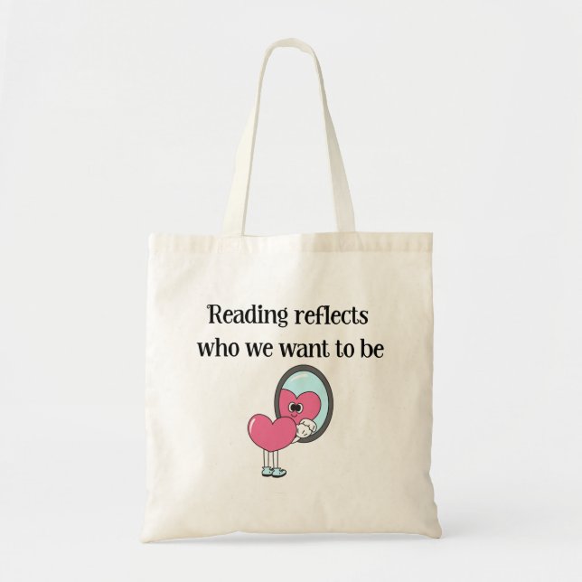 Tote Bag Citation de miroir à cœur rose de lecture (Devant)