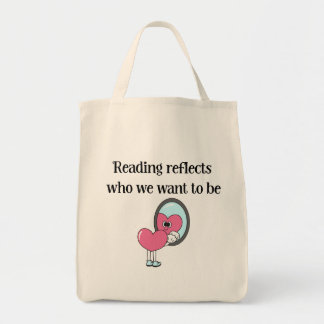 Tote Bag Citation de miroir à cœur rose de lecture