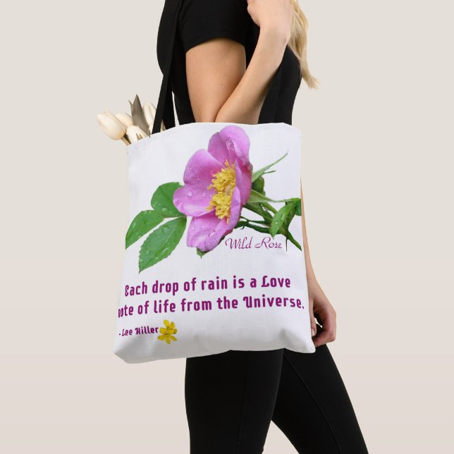 Tote Bag Citation de pluie de fleur sauvage de rose (De près)