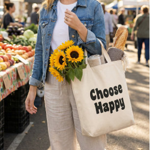 Tote Bag Citation Inspirante Choisissez Heureux Texte Noir