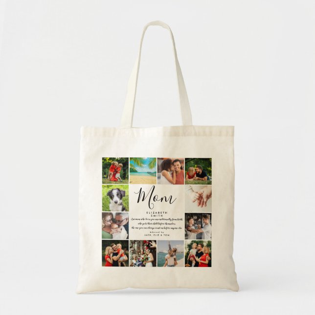 Tote Bag Citation Maman Écriture Moderne 12 Collage Photo (Devant)