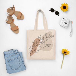 Tote Bag Citation motivante esthétique avec dessin plante