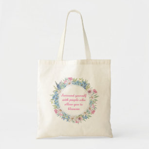 Tote Bag Citation Motivationnelle Pink Blanc Bleu Floral Wr