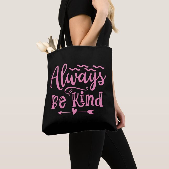 Tote Bag Citation Positive Toujours Être Rose Noir tendance (De près)
