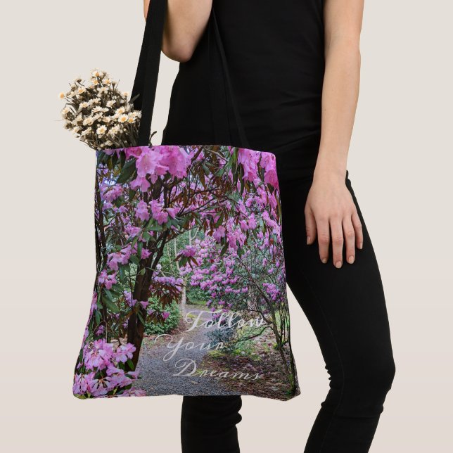 Tote Bag Citation Suivez Vos Rêves Chemin Floral de Jardin (De près)