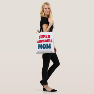 Tote Bag Citation Super Awesome Maman Typographie rouge et 