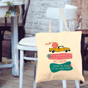 Tote Bag Citation Tricot Crochet Yarnaholic Rétro Rose Bleu