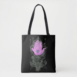 Tote Bag Citation violette Hamsa Talmud sur noir