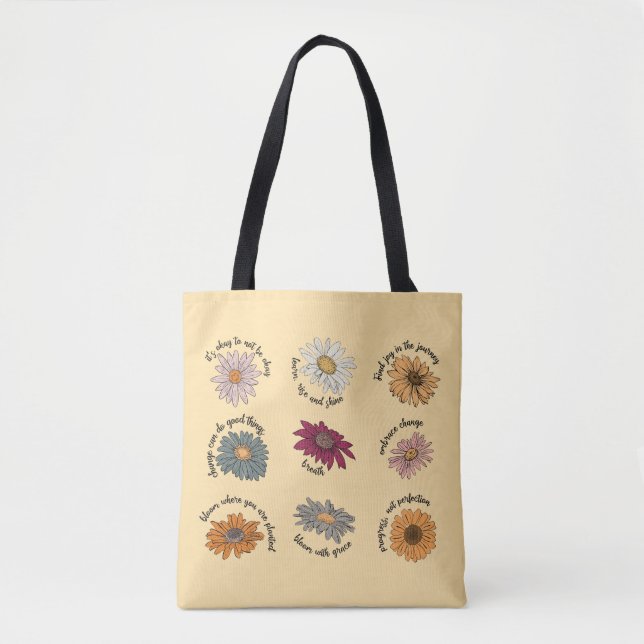 Tote Bag Citations Motivationnelles Florales Fleur Multicol (Devant)