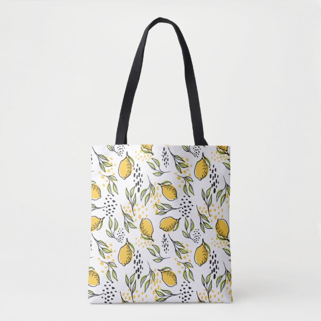 Tote Bag Citron, branches vertes : motif abstrait. (Devant)