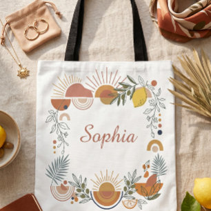 Tote Bag Citron d'Amalfi et Soleil Abstrait Nom Personnalis