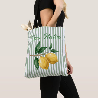 Tote Bag Citron de la Côte d'Amalfi, rayure sauge Ciao Ital