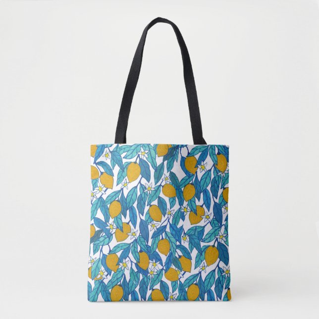 Tote Bag Citron fleuri : Aquarelle Florale Design. (Devant)