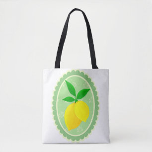 Tote Bag Citron jaune rétro vert printemps blanc