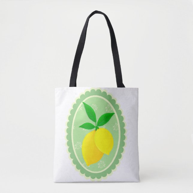 Tote Bag Citron jaune rétro vert printemps blanc (Devant)