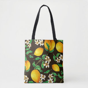 Tote Bag Citron Motif sans couture peint à l'aquarelle