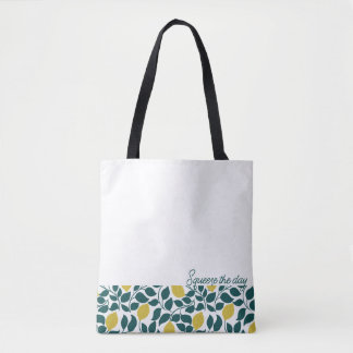Tote Bag Citron Squeeze the Day, Agrumes Dessinés à la Main
