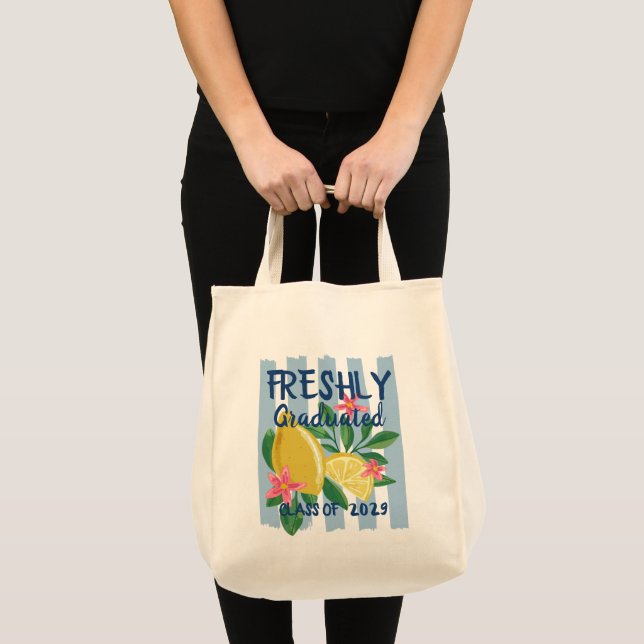 Tote Bag Citrons Bandes Bleues Fraîchement Diplômé (Devant (produit))