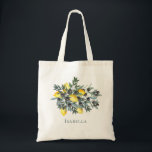 Tote Bag Citrons | Bridesmaid Bouquet Olives noires<br><div class="desc">citrons méditerranéens italiens et bouquet d'olives noires Femme de mariée ou autre membre de la fête de mariage monogramme / nom design avec des nuances de turquoise sombre,  noir et jaune citron. Conception composite par Holiday Hearts Designs.</div>