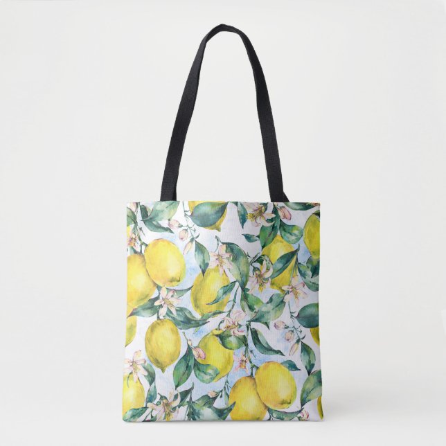 Tote Bag citrons d'aquarelle, branche d'agrumes frais. (Devant)