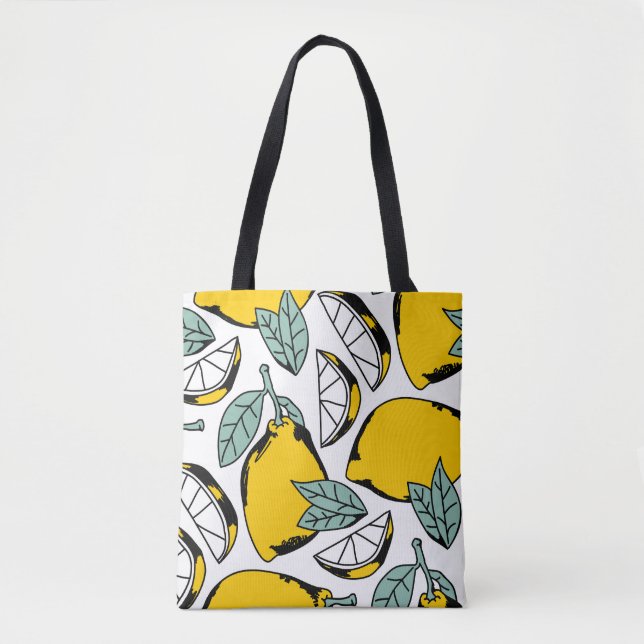 Tote Bag citrons dessinés à la main, motif vibrant. (Devant)