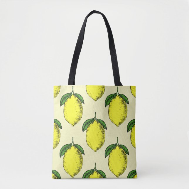 Tote Bag Citrons et feuilles : motif d'été. (Devant)