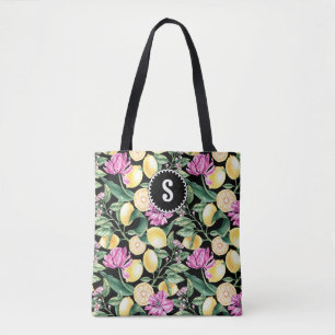 Tote Bag Citrons et Tulipes Motif Floral Monogramme de Ci