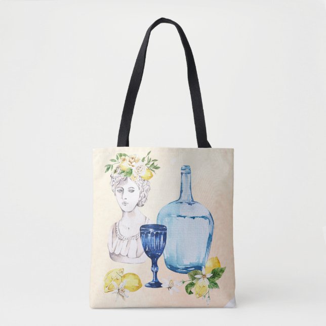 Tote Bag citrons et verres bleus (Devant)