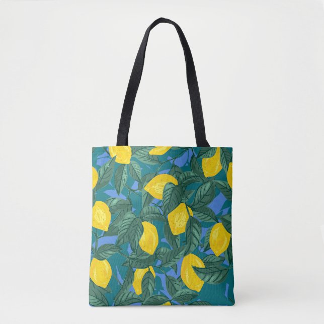 Tote Bag Citrons, feuille : motif tropical d'agrumes. (Devant)