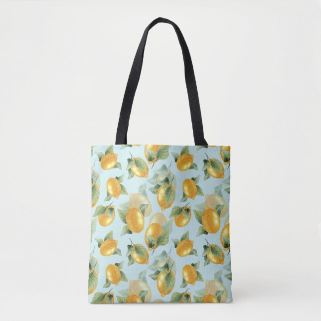 Tote Bag Citrons Feuilles : Aquarelle Impression transparen (Devant)