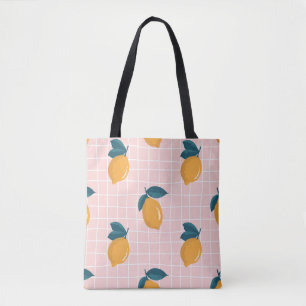 Tote Bag Citrons, géométrie rétro, motif sans couture d'été