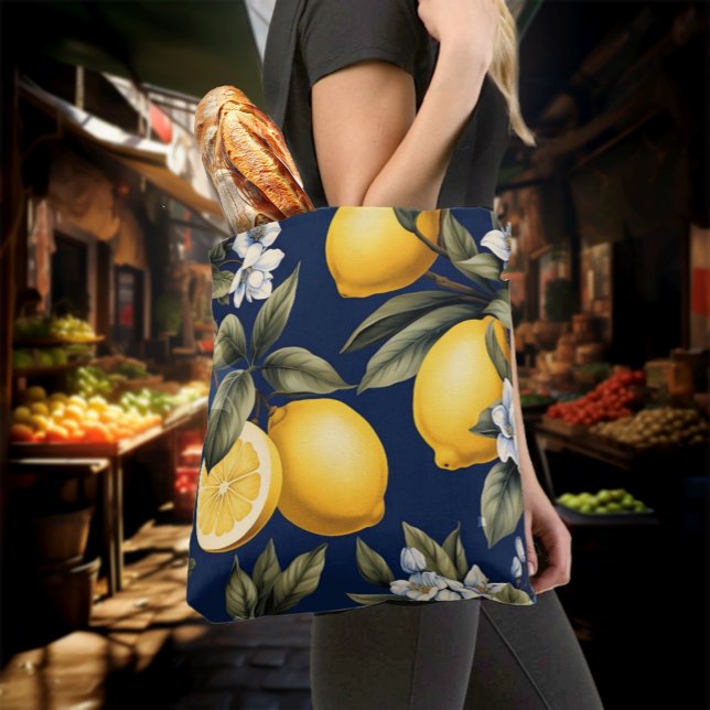 Tote Bag Citrons italiens au marché naval de fermiers (Italian Lemons on Navy 
Tote Bag)