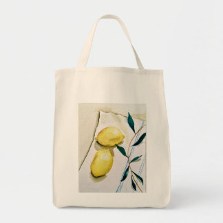 Tote Bag citrons jaune vif aux herbes pour la cuisine