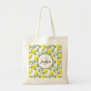 Tote Bag Citrons jaunes avec Monogramme Motif vert