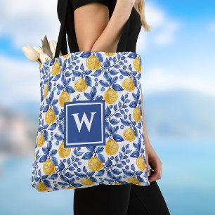 Tote Bag Citrons jaunes Feuillage bleu Méditerranée Amalfi