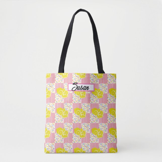Tote Bag Citrons jaunes Grandes roses Été (Devant)