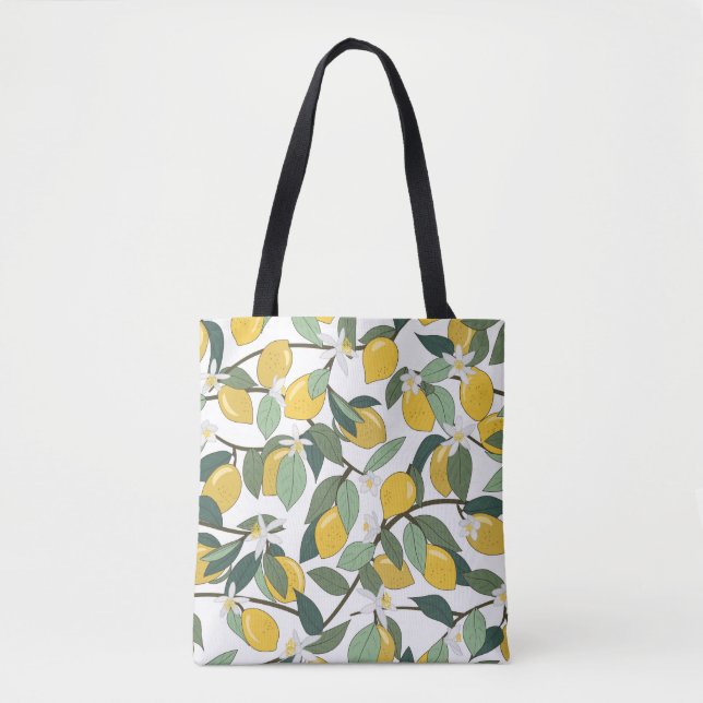 Tote Bag Citrons Jaunes, Impression Tropicale Sans Fil. (Devant)