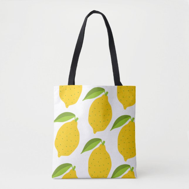 Tote Bag citrons jaunes, motif artistique sans soudure. (Devant)