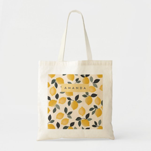 Tote Bag Citrons Vintages personnalisés avec Feuilles verts (Devant)