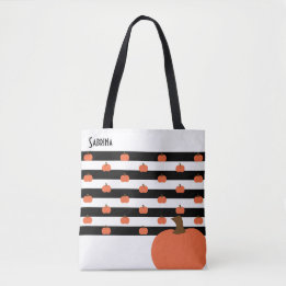 Tote Bag Citrouille avec bandes blanches et noires - Person