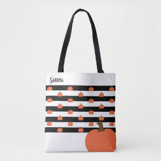 Tote Bag Citrouille avec bandes blanches et noires - Person