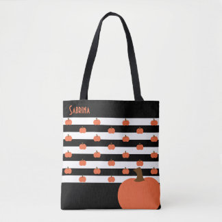 Tote Bag Citrouille avec bandes noires et blanches - Person