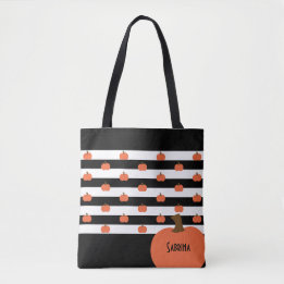 Tote Bag Citrouille avec rayures noires et blanches - Perso
