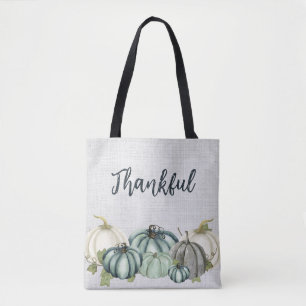 Tote Bag Citrouille bleu marine, blanc et gris,