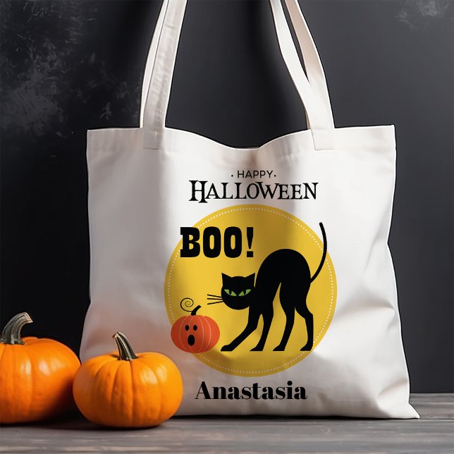 Tote Bag Citrouille Chat Noir Halloween Personnalisé (Créateur téléchargé)