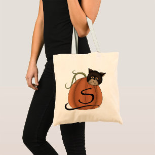 Tote Bag Citrouille Chat Noir Lettre S Halloween
