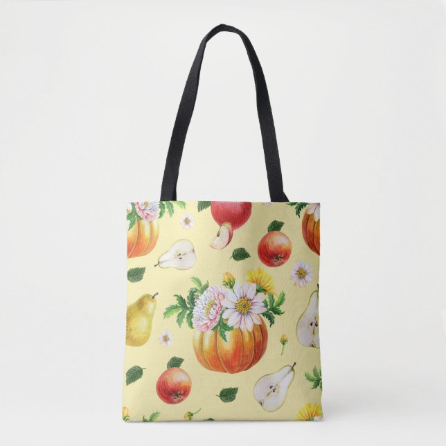 Tote Bag Citrouille, chrysanthemum : illustration de fruits (Devant)