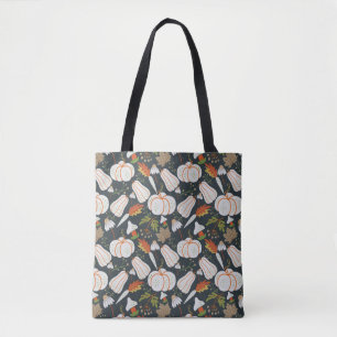 Tote Bag Citrouille continu motif floral noir et blanc